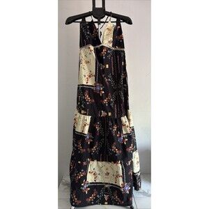 Flo Maria Brazil Cotton Patchwork Halter Maxi Dress Tiered Boho Motif Size M